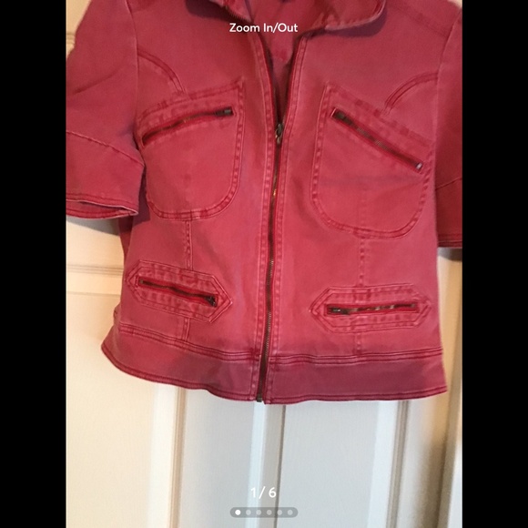 Women red denim short set - Picture 2 of 3